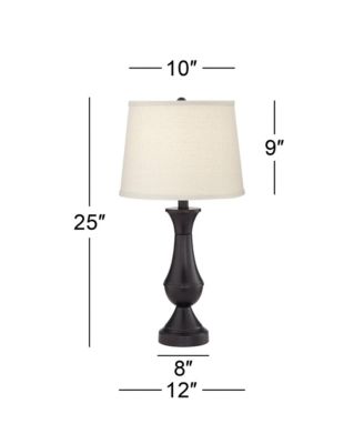 Traditional Table Lamps 25" High Set of 2 with Hotel Style USB Charging Port LED Bronze Oatmeal Shade Touch On Off for Living Room Bedroom