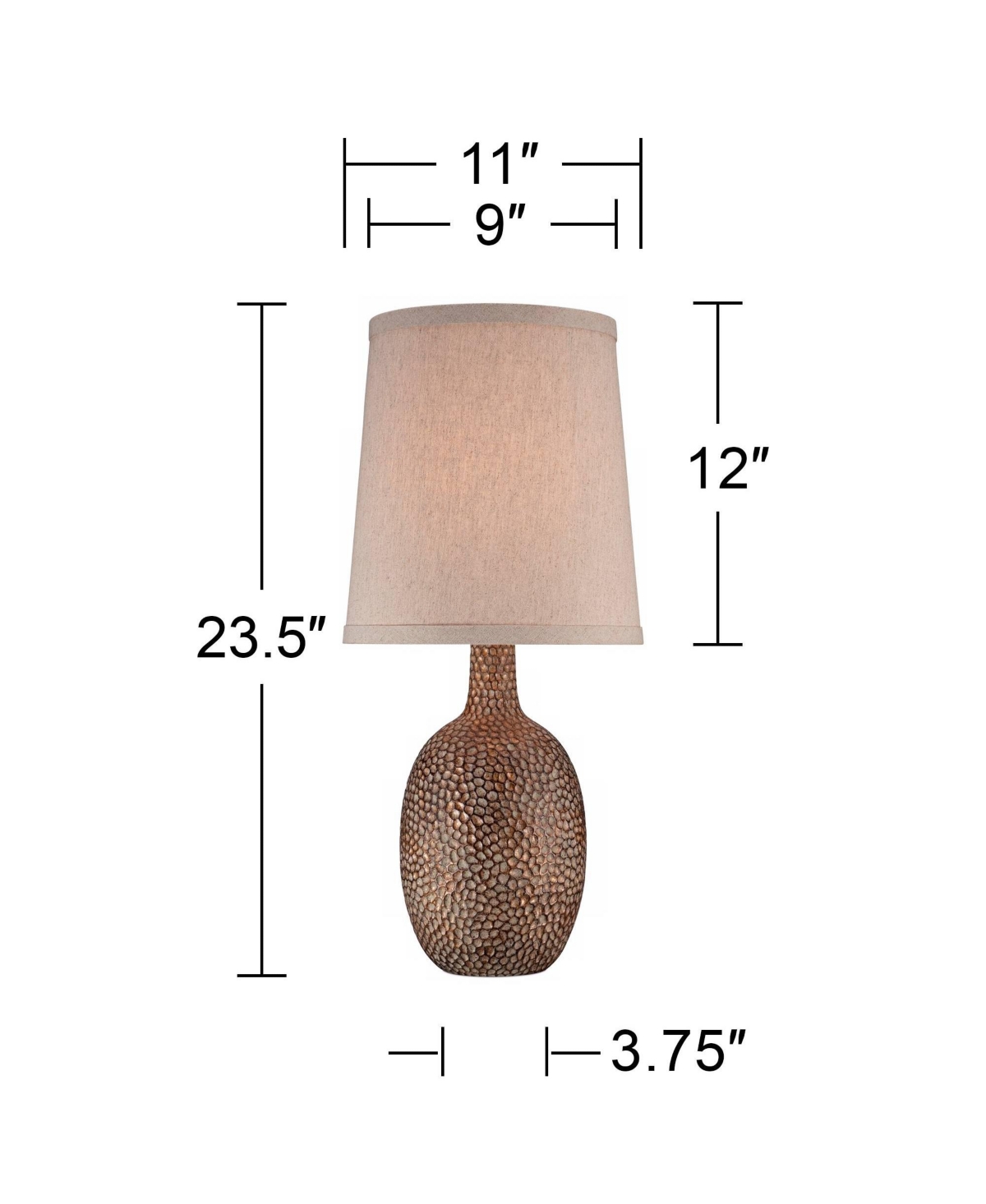 360 Lighting Chalane Rustic Farmhouse Accent Table Lamp High Antique Bronze Hammered Texture Natural Beige Linen Fabric Shade for Living Room Be