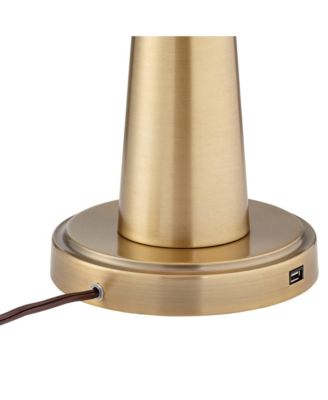 Modern Table Lamps 25" High Set of 2 with USB Charging Port Brass Metal Beige Drum Shade for Bedroom Living Room House Desk Bedside Home
