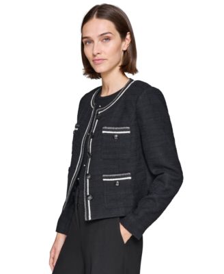 Karl Lagerfeld Women's Contrast-Trim Five-Button Jacket