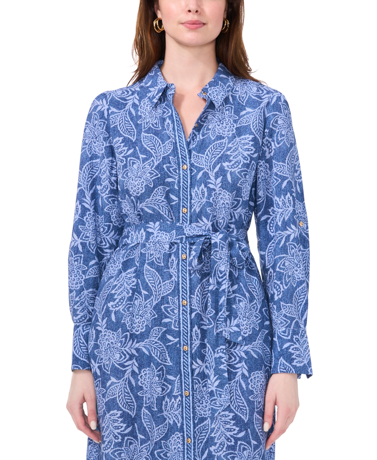 Msk Women's Floral Belted Long-Sleeve Maxi Shirtdress -mult