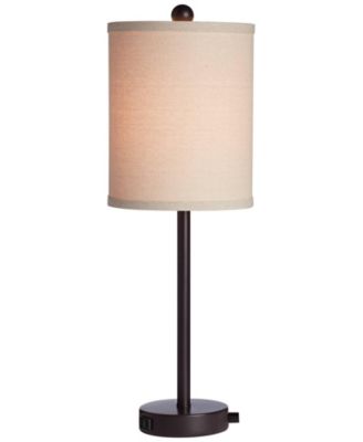 Trotter Modern Table Lamps 23 3/4" High Set of 2 Oiled Bronze with USB and AC Power Outlet in Base Burlap Shade for Living Room Home Desk