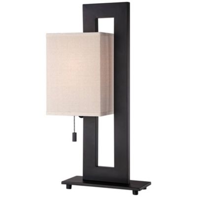 Modern Accent Table Lamp 20.5" High Espresso Bronze Floating Rectangular Oatmeal Box Shade for Living Room Family Bedroom