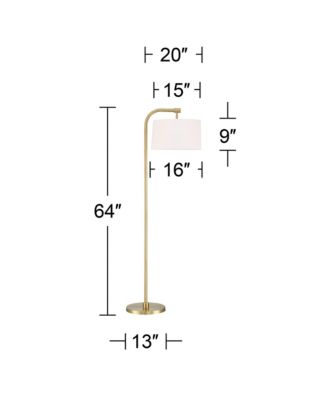 Modern Art Deco Arc Floor Lamp 64" Tall Warm Gold Metal White Fabric Drum Shade for Living Room Reading Family Bedroom Office House Home