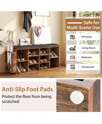 Wooden Shoe Bench 10-Cube Storage Organizer with Padded Cushion &amp; Umbrella Holder