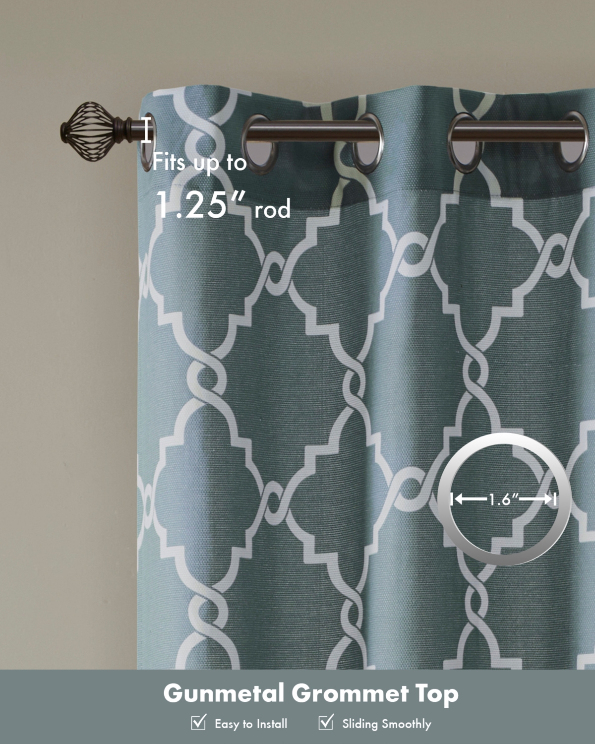 Madison Park Saratoga Fretwork Print Single Window Curtain Panel for Bedroom, Grommet Top Design Single Curtain for Living Room, Width 50 length 95 in