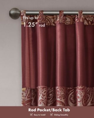Aubrey Jacquard Room Darkening Curtains, Faux Silk Paisley for Bedroom and Living Room, 84 inch length 2 panels set, Width 50 length 84 inches, Burgundy Window Panel