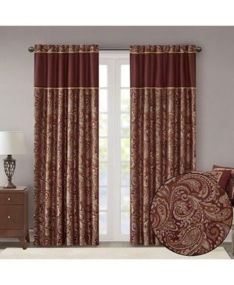 Aubrey Jacquard Room Darkening Curtains, Faux Silk Paisley for Bedroom and Living Room, 84 inch length 2 panels set, Width 50 length 84 inches, Burgundy Window Panel