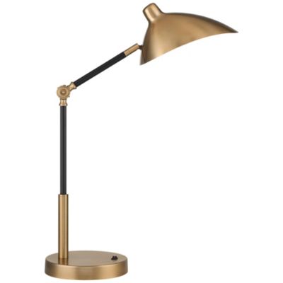 Colborne Modern Mid Century Desk Table Lamp 28" Tall Antique Brass Black with USB Charging Port LED for Bedroom Living Room Bedside Kids