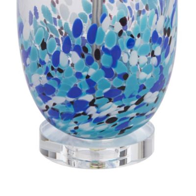 Marnie Modern Coastal Table Lamp 28" Tall Blue Art Glass White Fabric Drum Shade for Bedroom Living Room Bedside Nightstand Office House