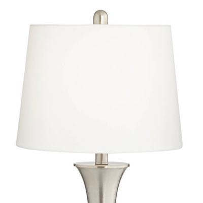 Seymore Modern Table Lamps 26" Tall Set of 2 with USB Charging Port Silver LED Touch On Off White Drum Shade for Bedroom Living Room House Home Desk Bedside Nightstand Office - 360 Lighting