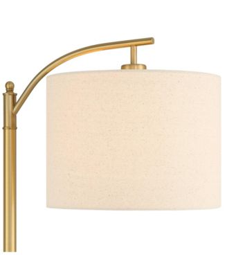 Modern Downbridge Floor Lamp 61 1/2" Tall Warm Gold Metal Off-White Linen Drum Shade for Living Room Reading Bedroom