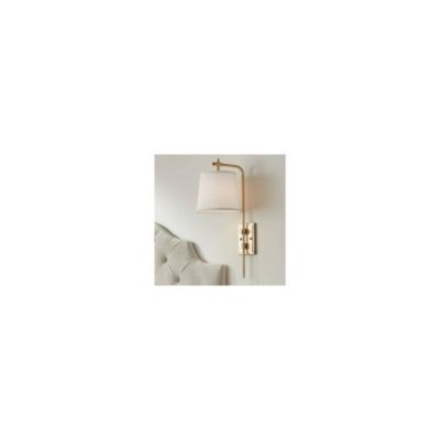 Seline Modern Wall Lamp with Dimmer Warm Gold Metal Plug-in 7" Light Fixture Adjustable Off White Shade for Bedroom Living Room House