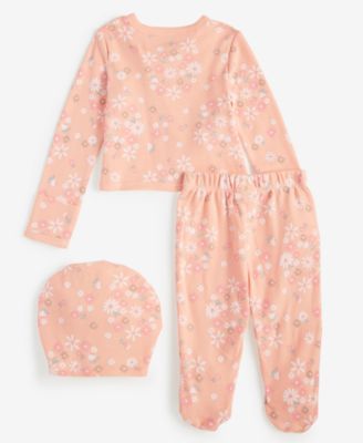 Baby Girls Secret Garden Cotton Hat, Cardigan & Footed Pants, 3 Piece Set, Created for Macy's