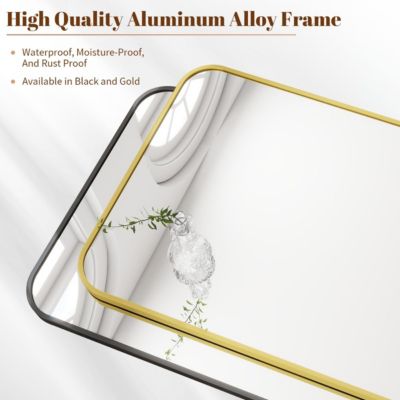 24"x36" Rounded Rectangle Wall Mirror with Gold Aluminum Alloy Frame