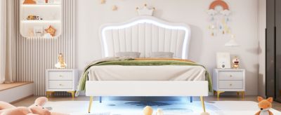 Streamdale Crown Headboard Upholstered Bed with LED Lights