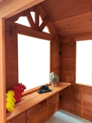 All Wooden Kids Playhouse With 2 Windows And Flower Pot Holder, 42"L x 46"W x 55" H