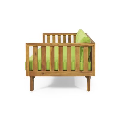Acacia Wood Daybed with Slat Paneling and Water-Resistant Cushions