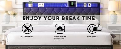 Streamdale Upholstered King Bed with Storage, Charging Station, and LED Lights