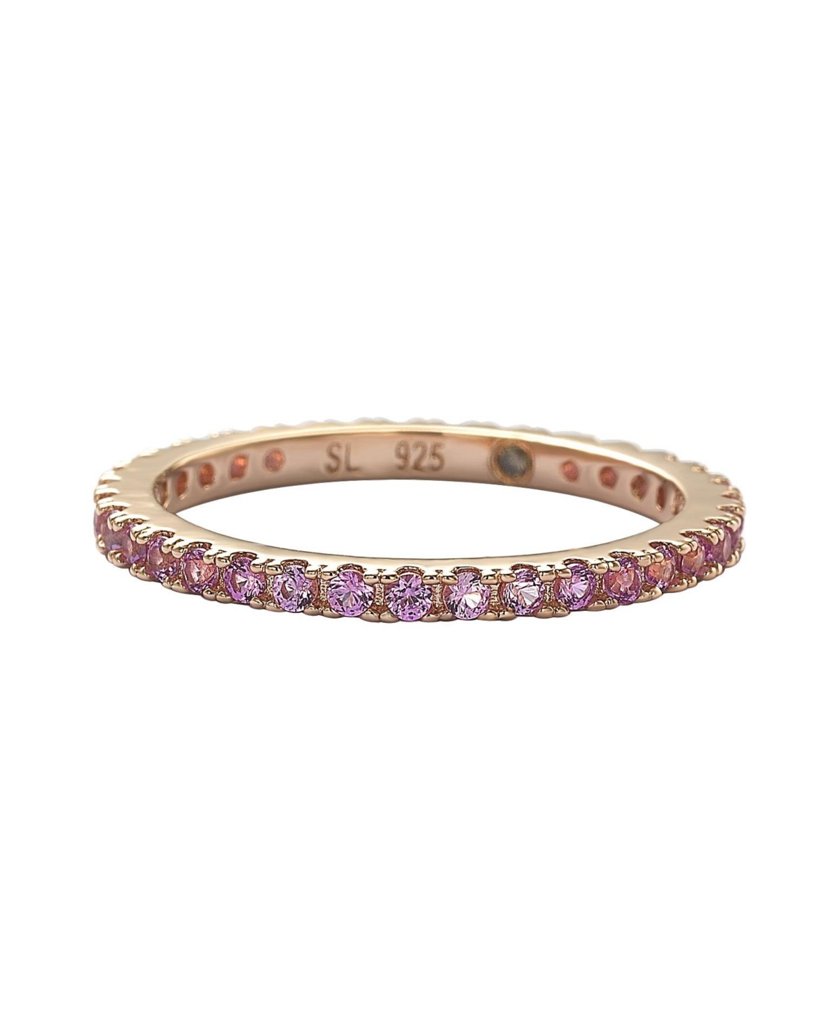 Suzy Levian New YorkSapphire Single Row Eternity Band Ring in Sterling Silver by Suzy Levian - Pink