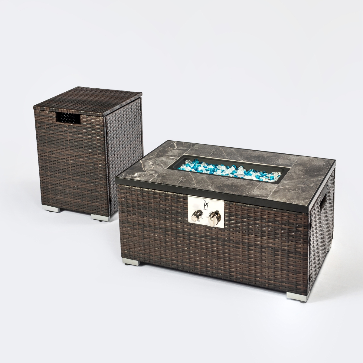 Streamdale Furniture Outdoor Rectangle Fire Pit Table With Propane Tank Cover