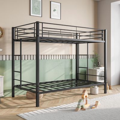 Heavy Duty Twin Over Twin Metal Bunk Bed with Shelf