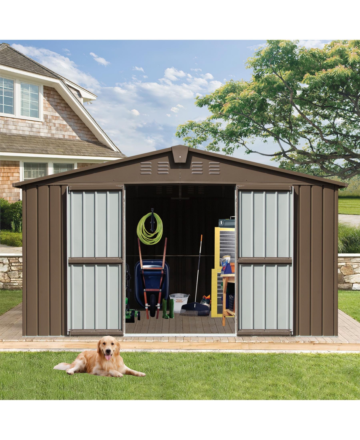 Streamdale Furniture Spacious Rust-Proof Storage Shed with Elevated Height and Light-Inviting Windows