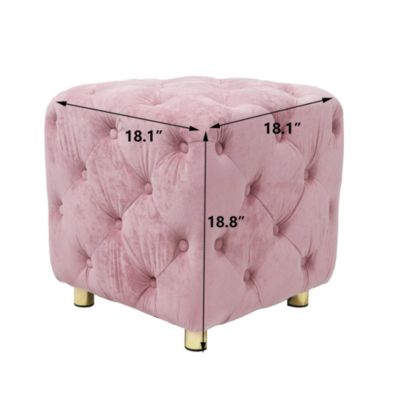Streamdale Pink Velvet Ottoman Elegant Accent