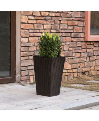 Stylish Rattan-Like Set of 3 Self-Draining Planter Pots (14x14x24")