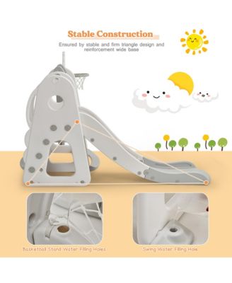 6 in 1 Toddler Slide and Swing Set Climber Playset w/ Ball Games Orange