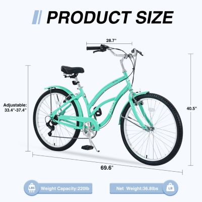 Streamdale 7 Speed Bicycles, Multiple Colors 26"Inch Beach Cruiser Bike