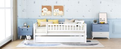 Full Size Wood Daybed With Trundle And Fence