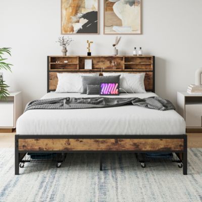  Queen Bed Frame With Storage Headboard And 4 Drawers