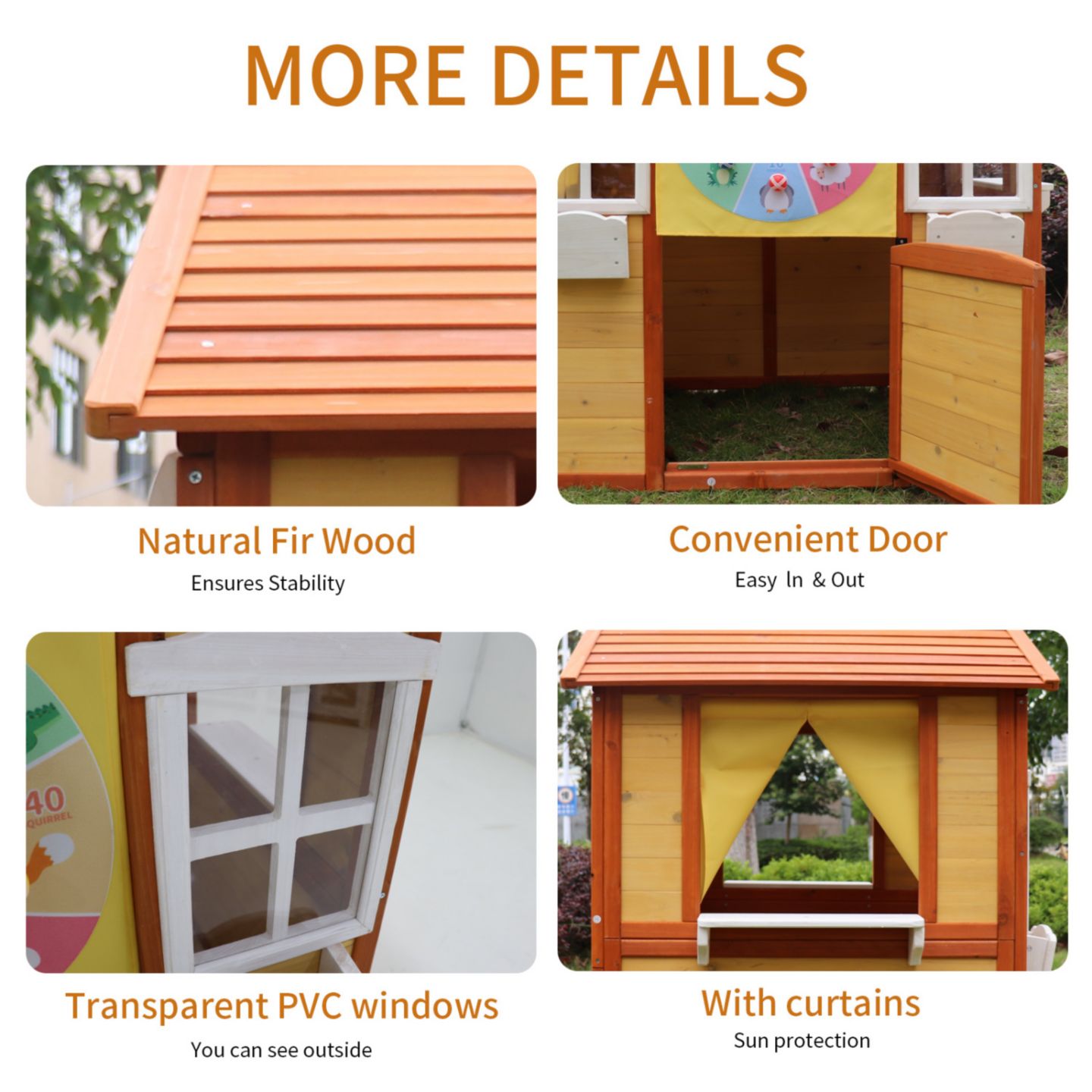 Детская игрушка Streamdale Furniture Outdoor Playhouse with Working Doors and Windows, Fir Wood, 39"L x 33.7"W x 50.9"H, Ages 3-8, цвет: Натуральный — фото 8
