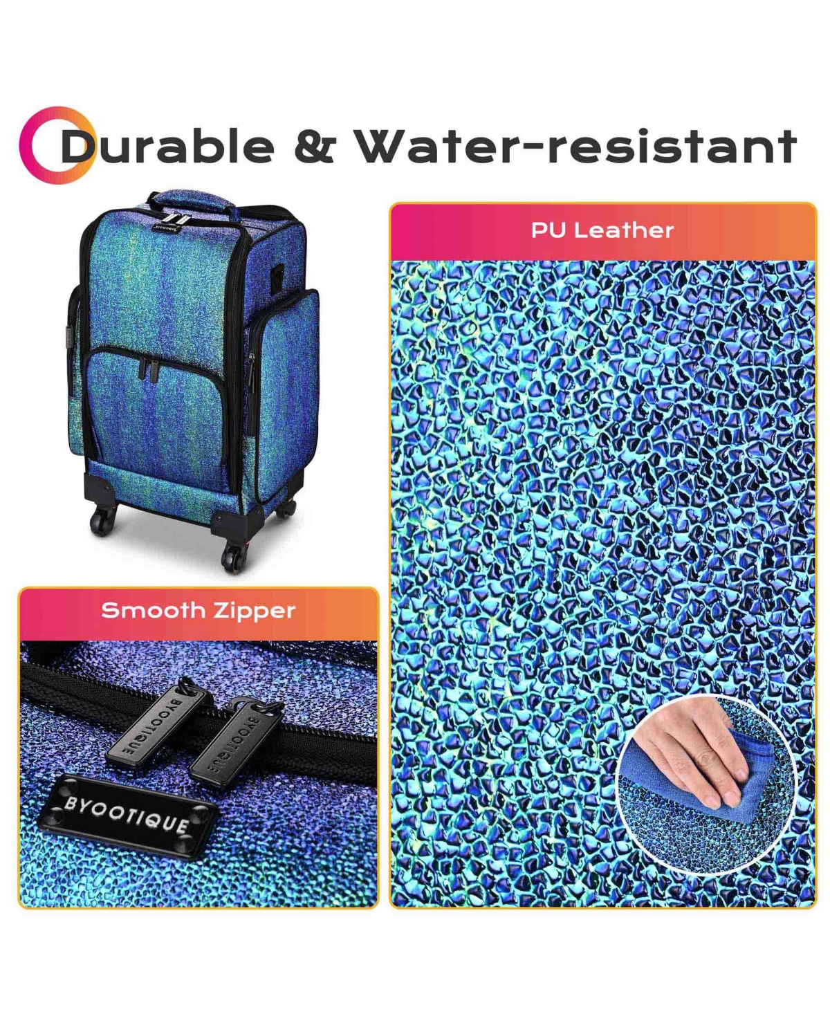 Byootique Soft Sided Rolling Makeup Train Case Cosmetic Organizer Trolley Artist