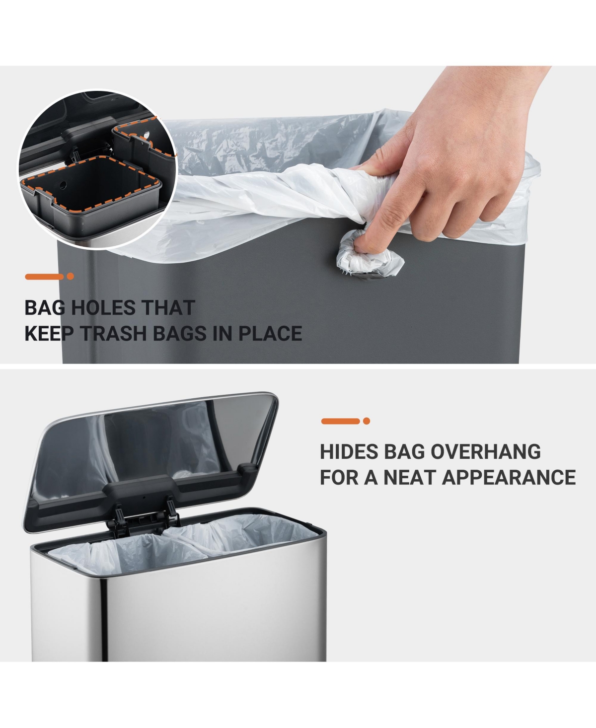 Mega Casa Gallon Trash Can, Gallon Dual Compartment Recycling Step-On Ss Kitchen Trash Can