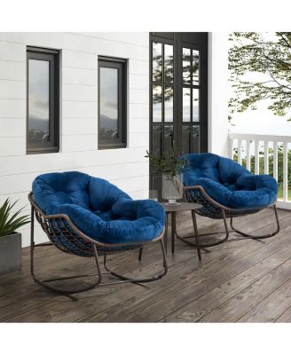 Navy Blue Outdoor Rattan Rocking Chair with Cushion