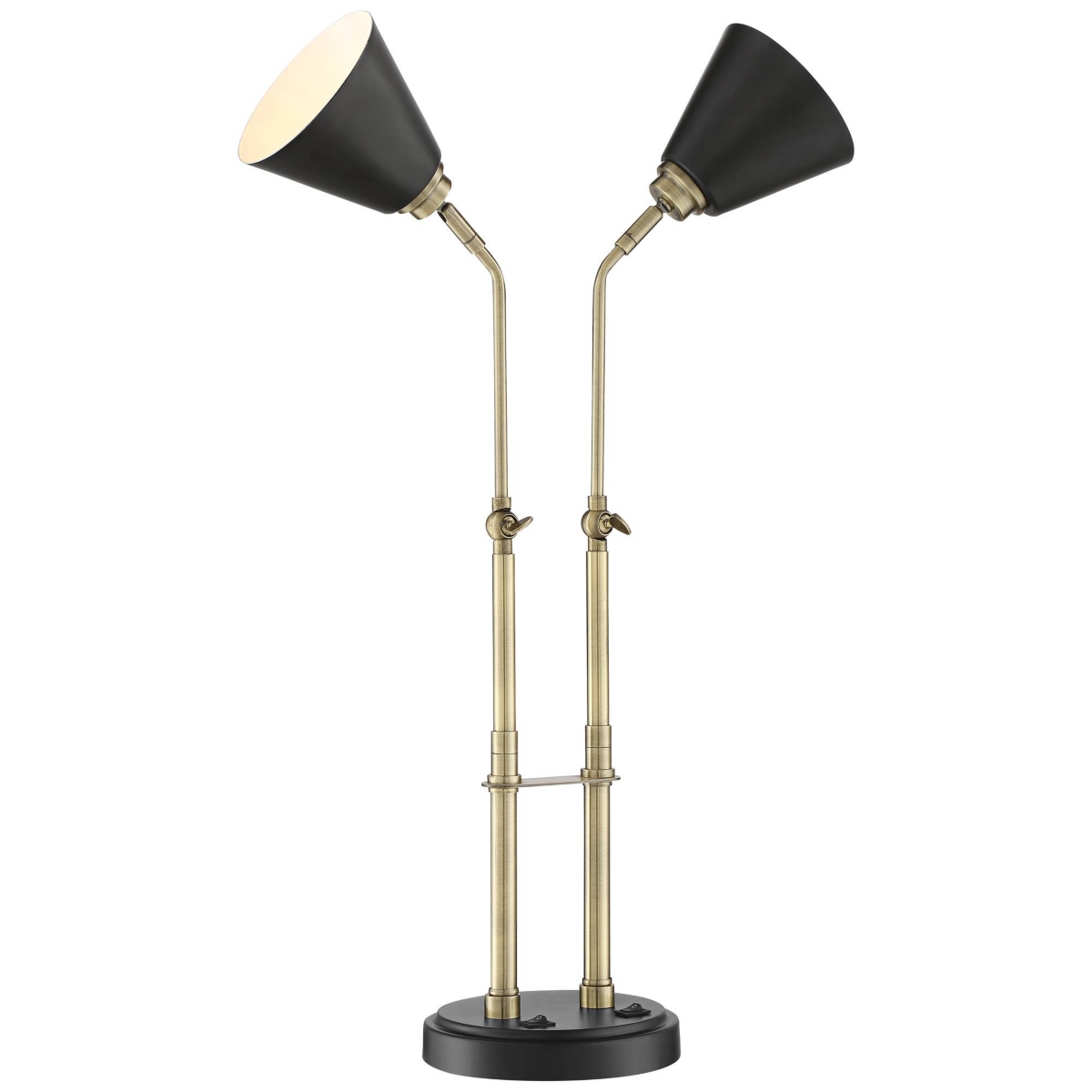 Possini Euro Design Sentry Mid Century Modern Desk Lamp High with Usb Charging Port Black BrassMetal Led Adjustable Cone Shade for Living Ro