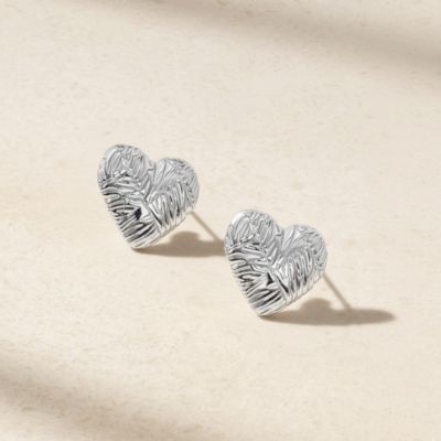 Silver-Tone Textured Heart Stud Earrings