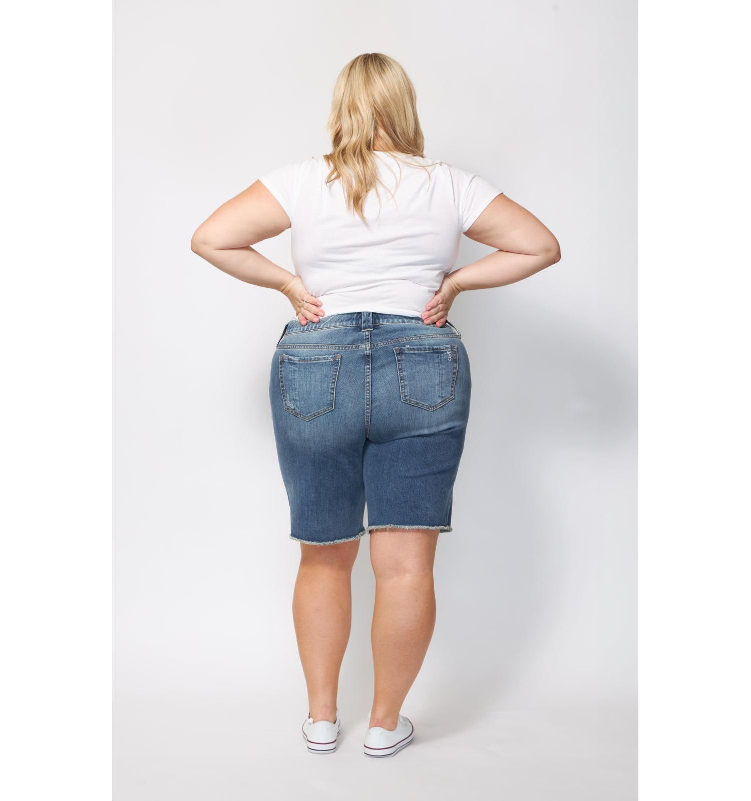 Plus Size Denim Mid Rise Bermuda Shorts