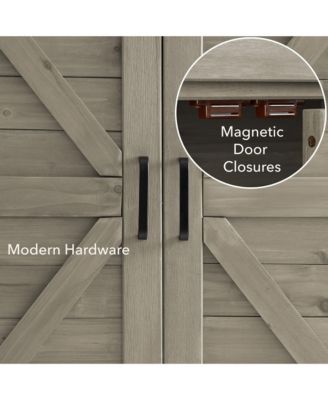 Outdoor Storage Cabinet and Potting Bench with Metal Tabletop and Storage Cabinet - Wooden Outdoor Garden Patio Workstation Table, Natural