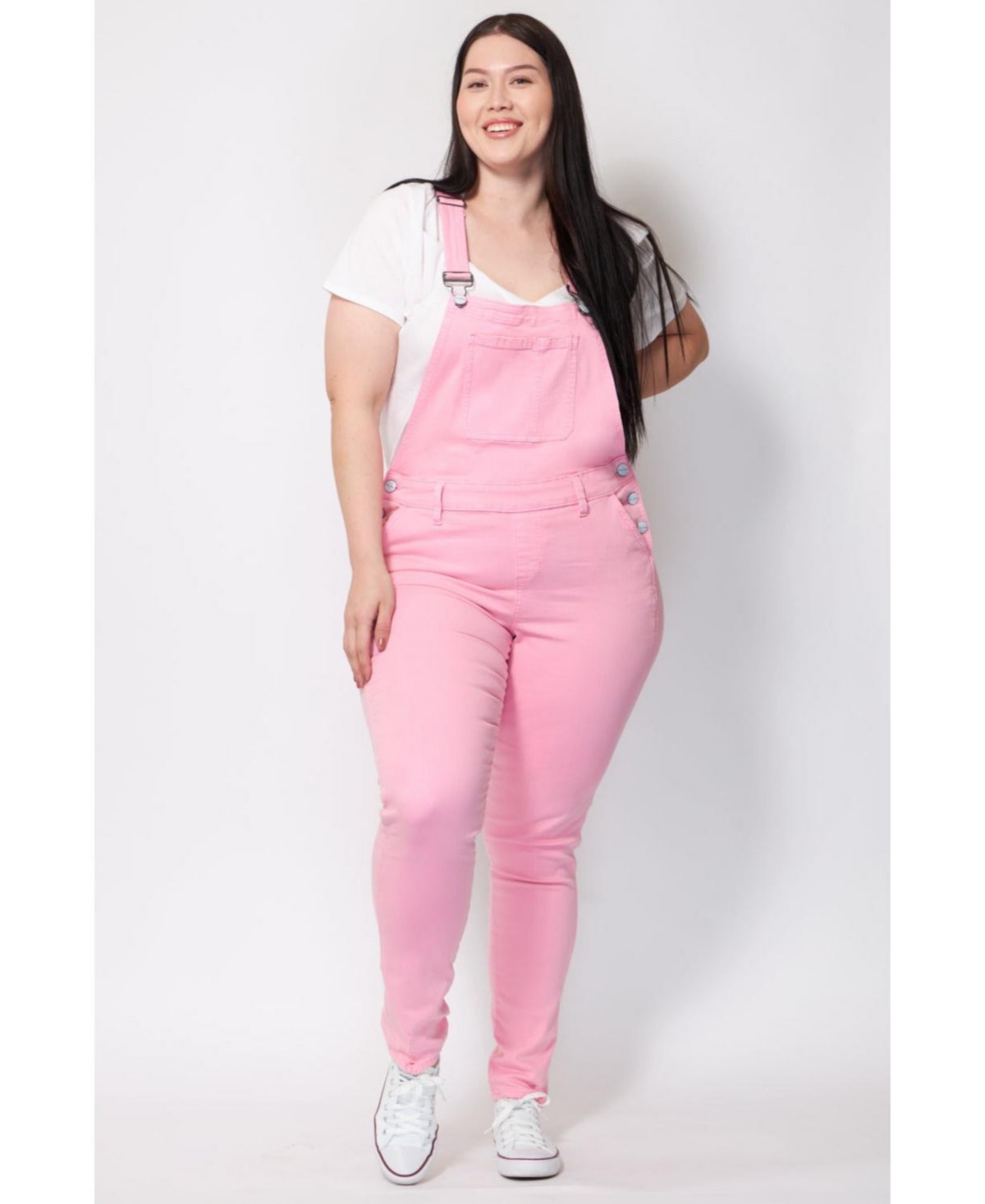 Plus Size Color Overall Bibs - Soft pink