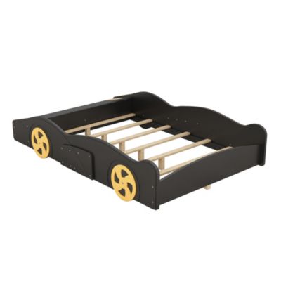 Full Size Race Car-Shaped Platform Bed With Wheels And Storage