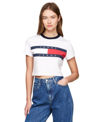 Tommy Jeans - Women's Cotton Cropped Flag-Logo T-Shirt