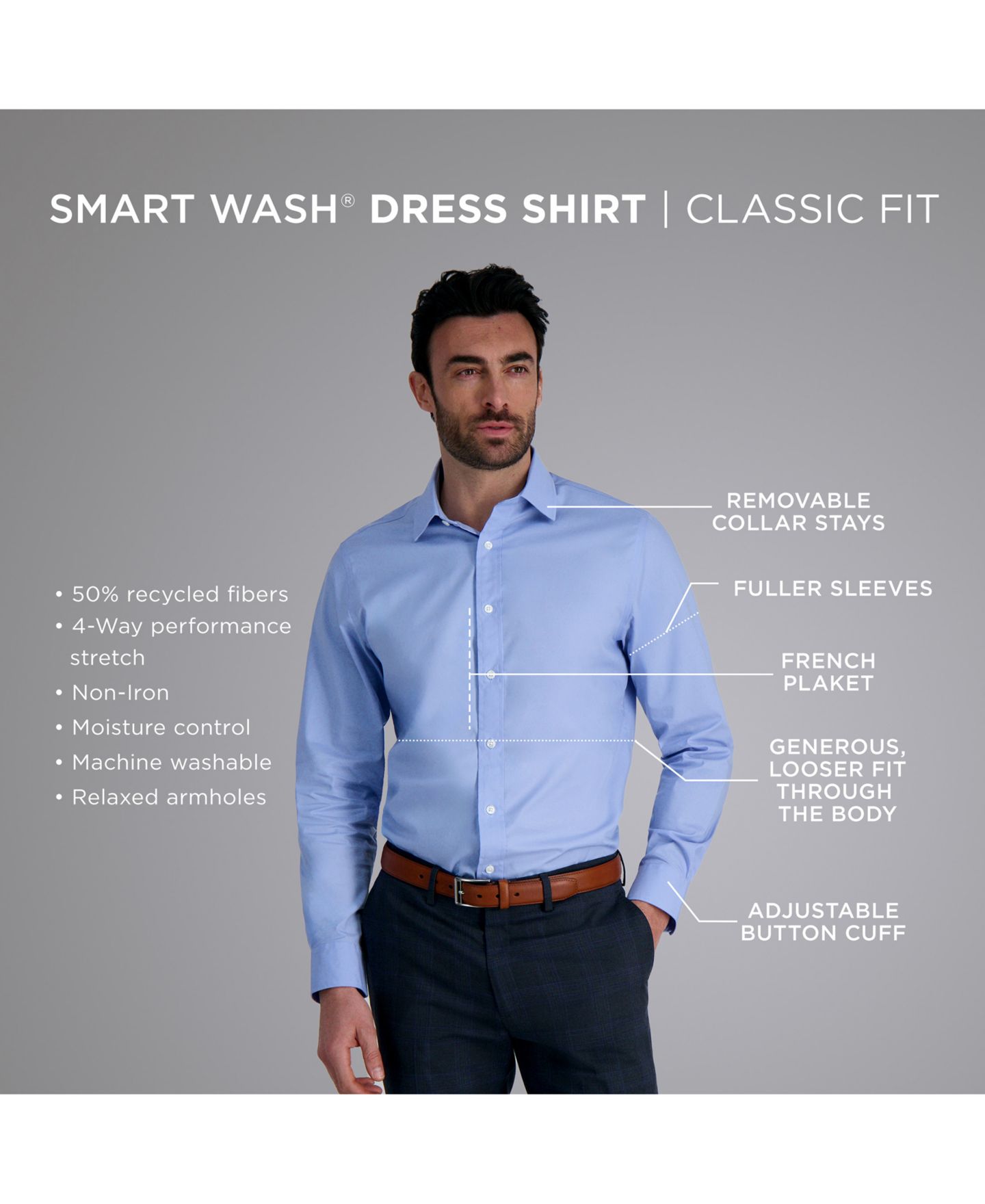 Мужская рубашка Haggar Classic-Fit Smart Wash Dress Shirt, цвет: Чёрный клетчатый — фото 6