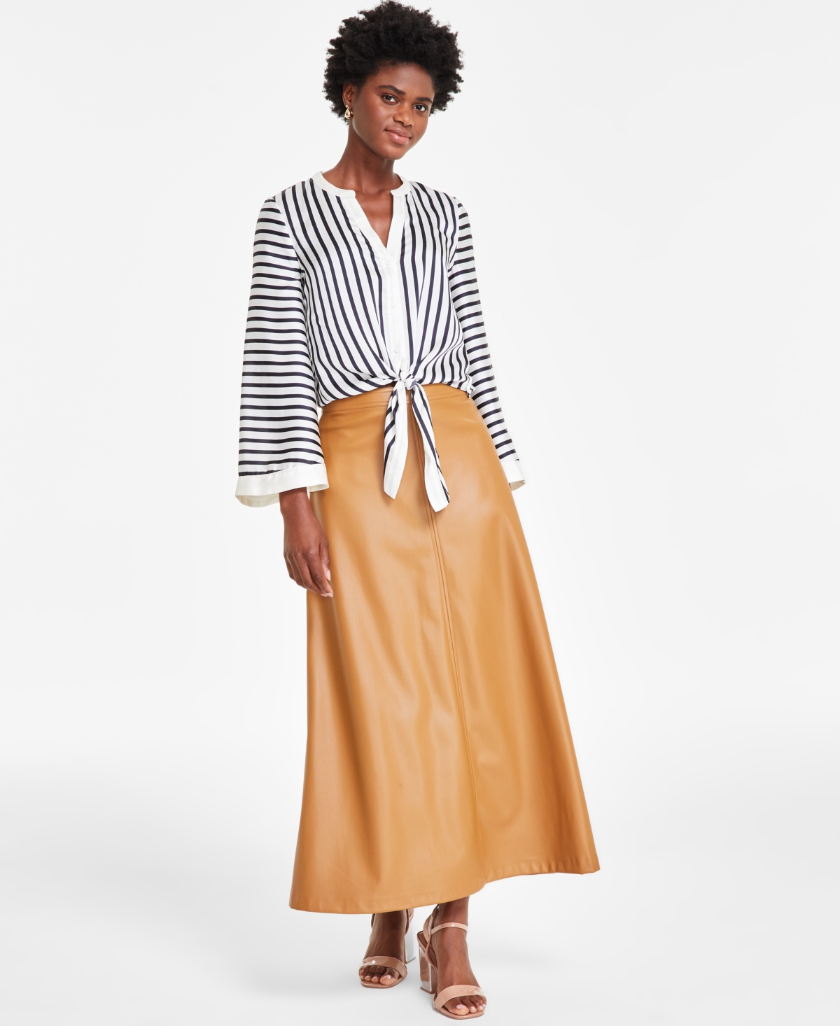 Vince Camuto Women's Faux-leather Seamed Maxi Skirt In Nude