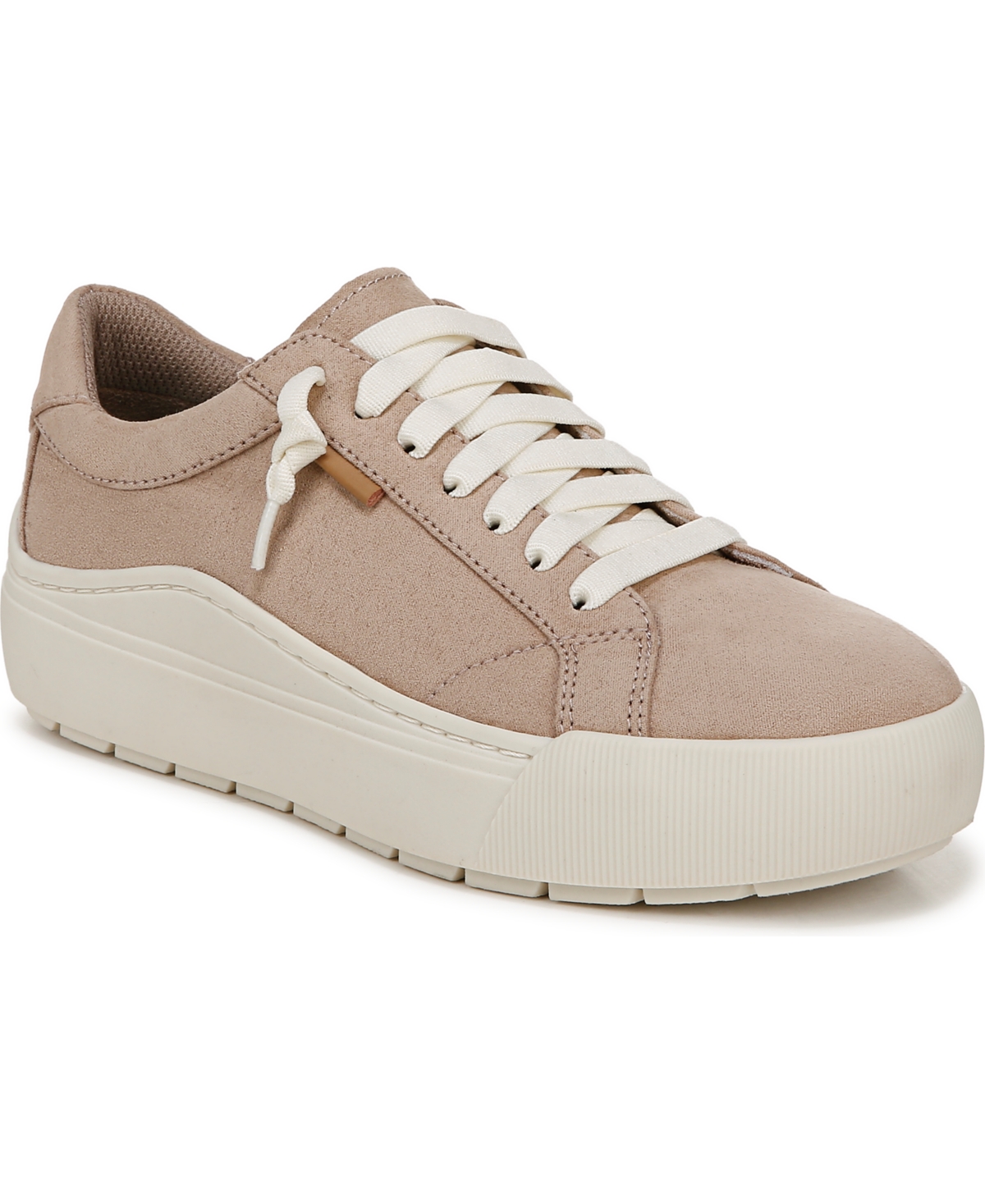 Shop Dr. Scholl's Women's Time Off Go Closed Round Toe Lace Up Platform Sneakers In Toasted Taupe Microfiber
