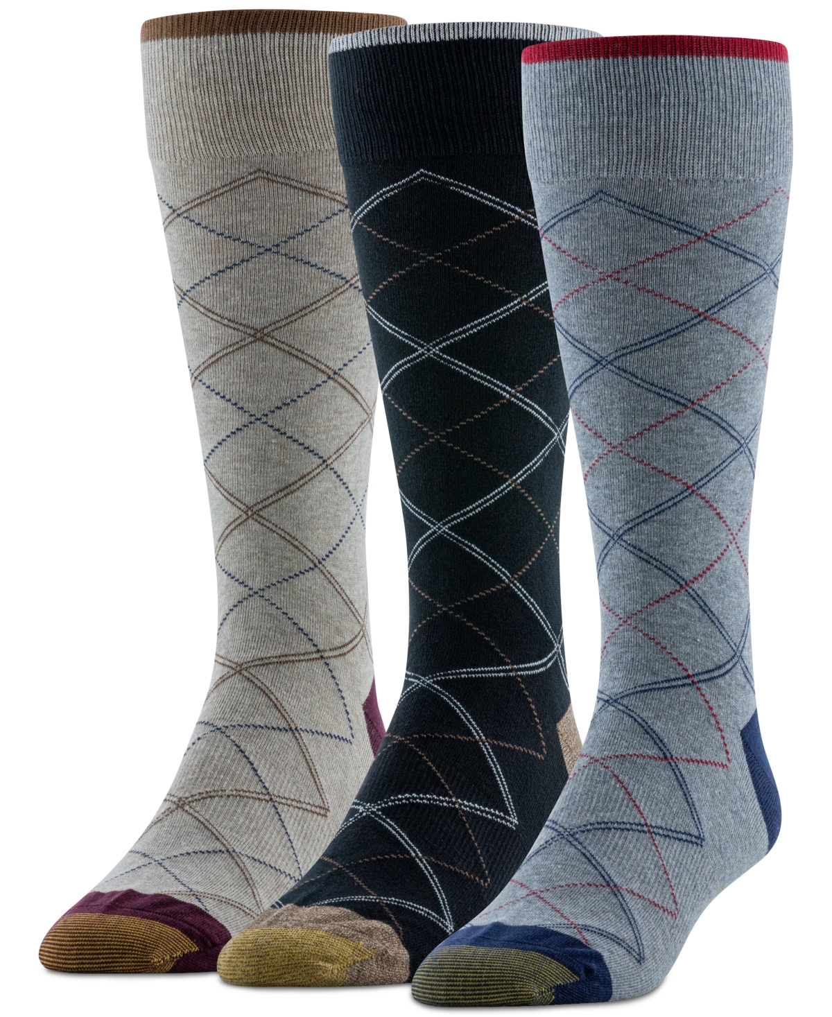 Men's Diamond Plaid Crew Dress Socks, 3-Pack - Asst 8