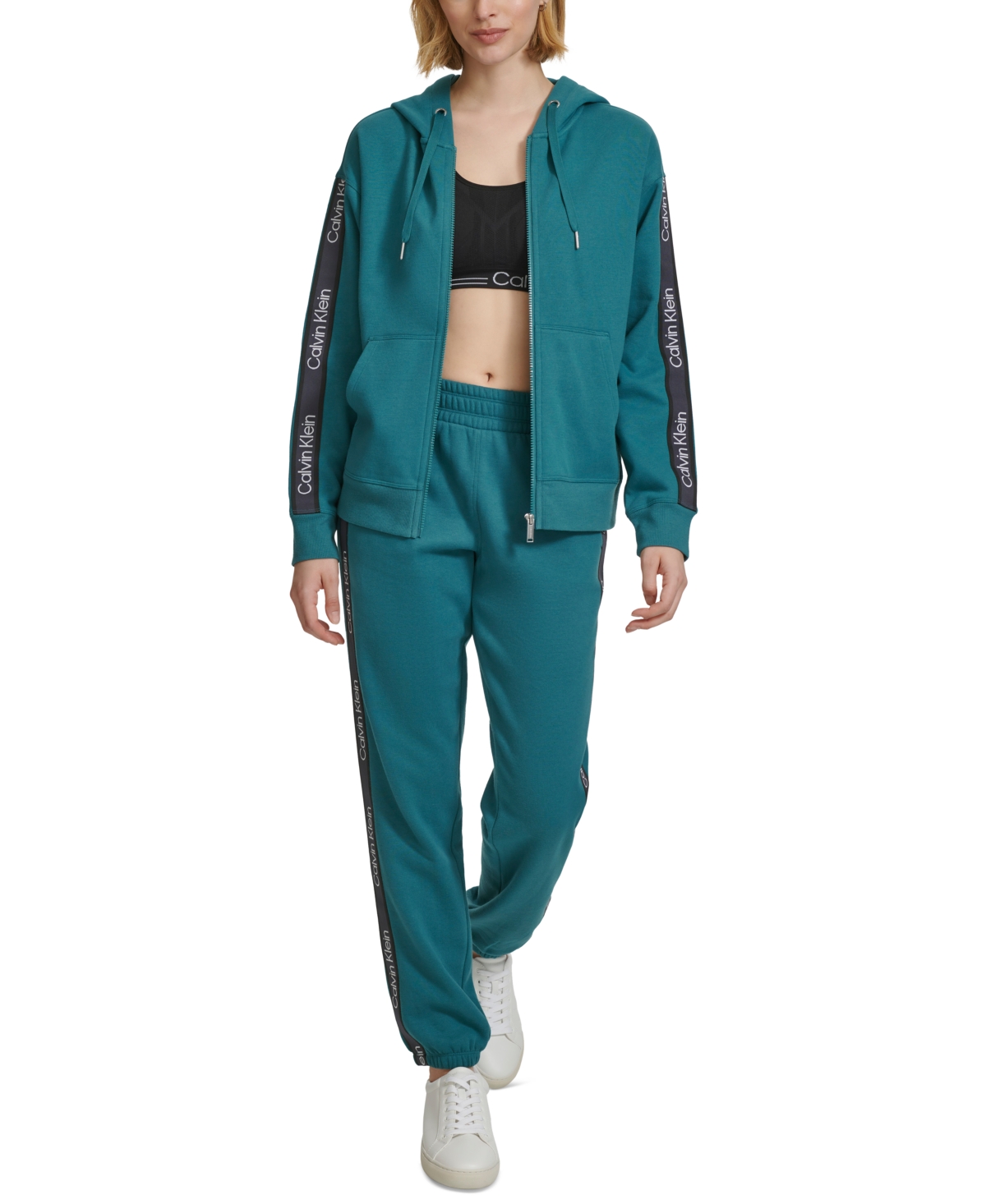 Calvin Klein Performance Women's Fleece Logo Stripe Full Zip Hoodie