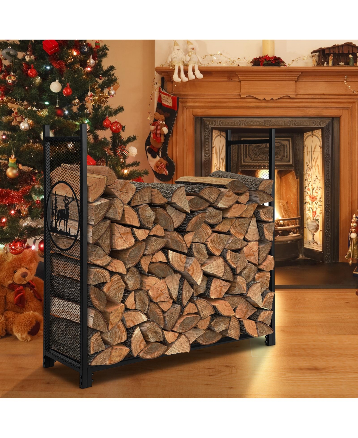 Slickblue 4 Feet Firewood Rack Stand with Mesh Sides